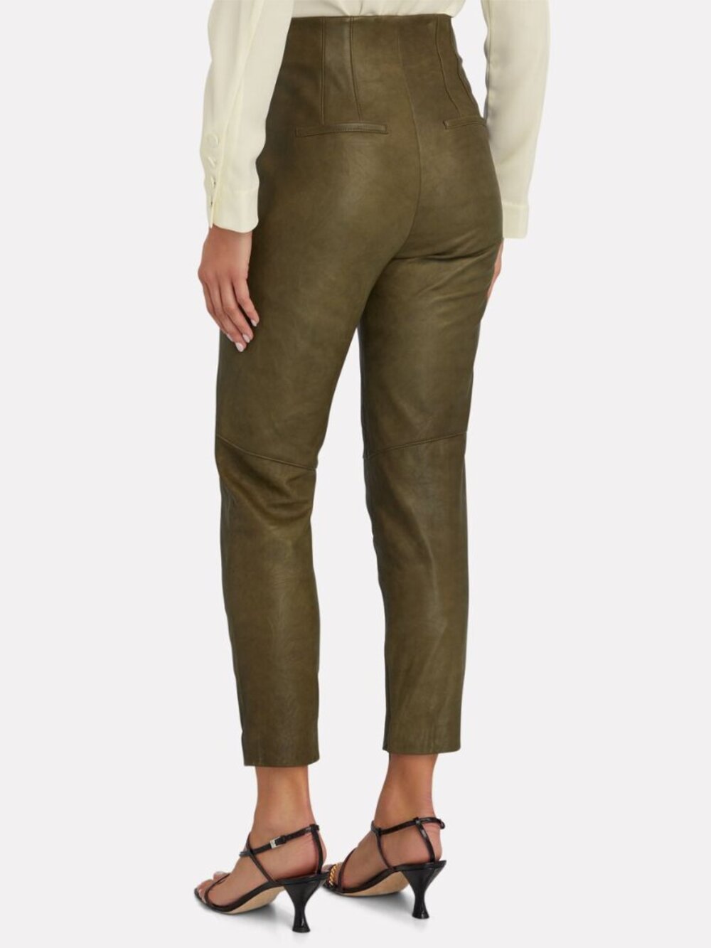 NWT Veronica Beard Sethe High-Rise Lambskin Leather Pants Size 4 Olive
